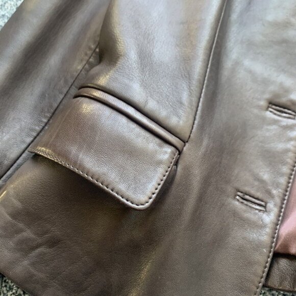 Tahari Shearling Aviator Jacket Women Size S-M Brown Genuine Leather & Lamb‎ Fur - Picture 3 of 11